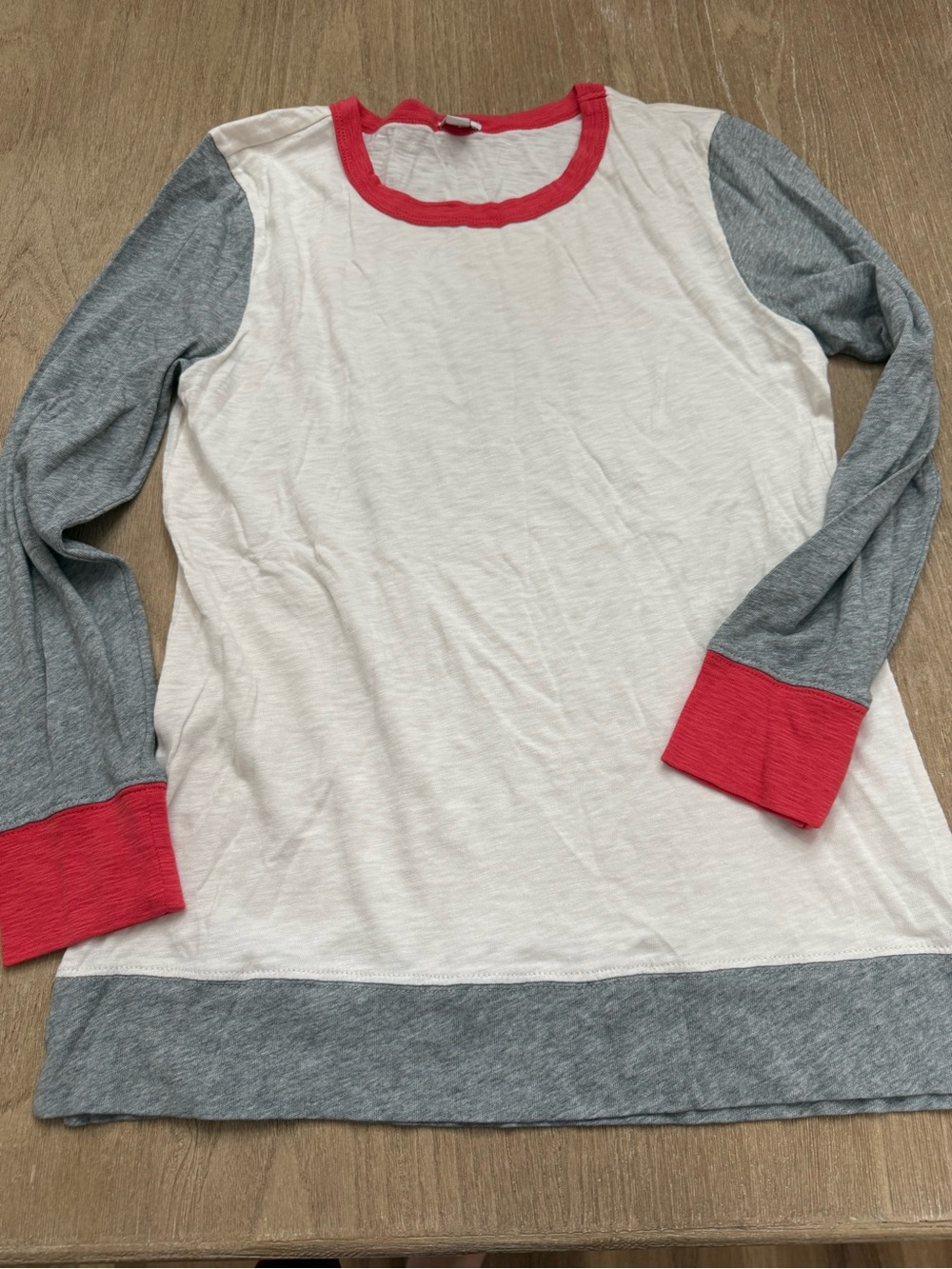 J.Crew Long Sleeve Raglan Tee - Gray/White/Red Colorblock - Size M